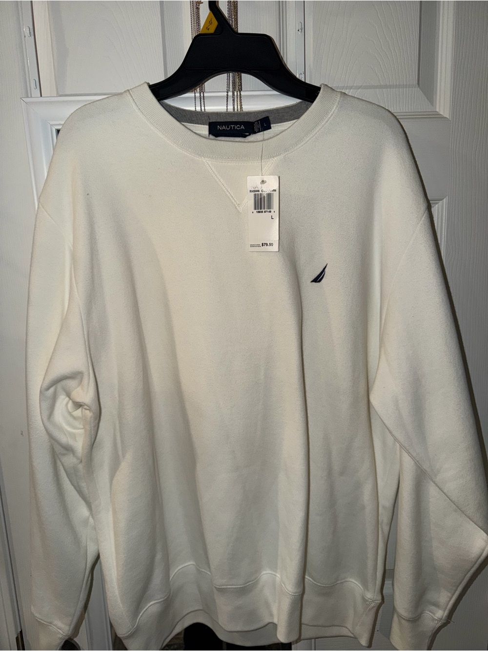 Nautica Men's Crewneck Sweater - White with Navy Logo